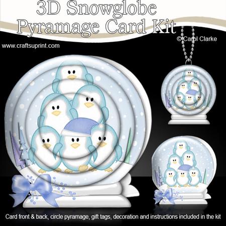 3D Xmas Penguin Tree Snowglobe Circle Pyramage Card Kit