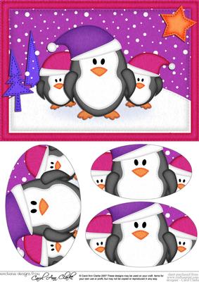 A5 Xmas Penguins Felties Oval Pyramage Topper