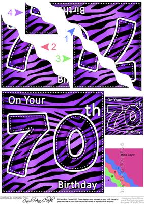 Funky Fun Zebra Print 70th Birthday Wavy Corner Side Stacker