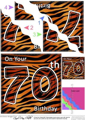 Funky Fun Zebra Print 70th Birthday Wavy Corner Side Stacker
