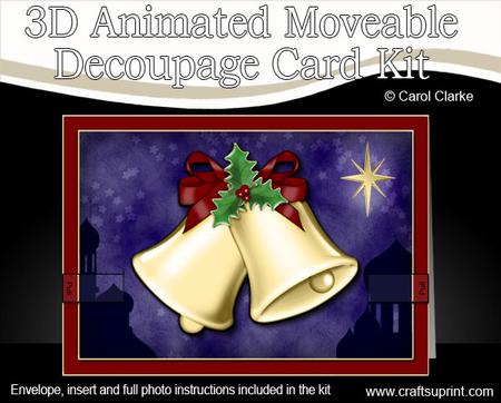 3D Christmas Bells Animated Moveable Decoupage Card Kit