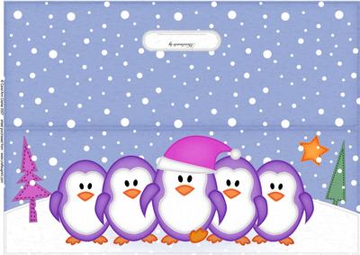 Large Dl Xmas Penguins on Parade Quick Cut and Fold Card