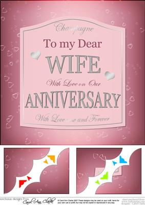 8 x 8 Wife Anniversary Pink Champers Label Scalloped Corner