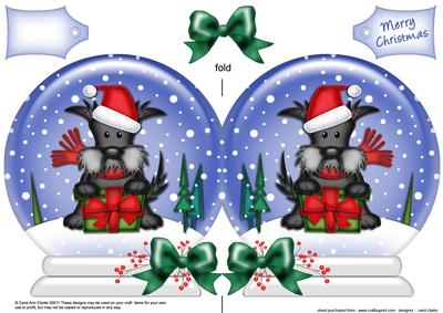 Xmas Scottie Dog Snow Globe Shaped Card