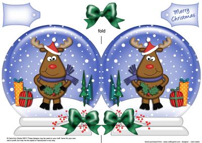 Xmas Rudolph Snow Globe Shaped Card