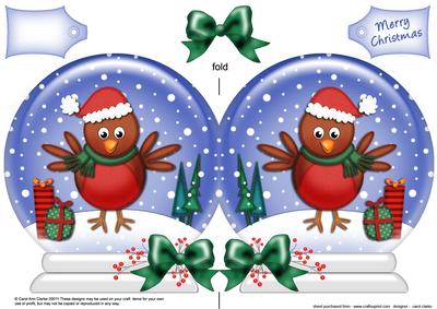 Xmas Robin Snow Globe Shaped Card