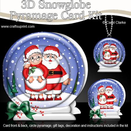 3D Xmas Mr N Mrs Claus Snowglobe Circle Pyramage Card Kit
