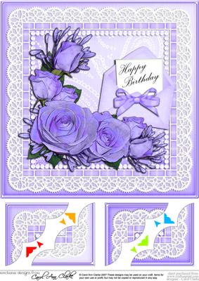 8 x 8 Birthday Roses Lace N Pearls Scalloped Corner Topper