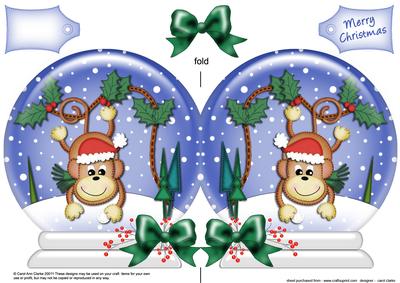 Xmas Chunky Monkey Snow Globe Shaped Card