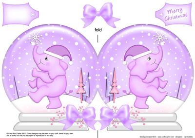 Xmas Elephant Snow Globe Shaped Card