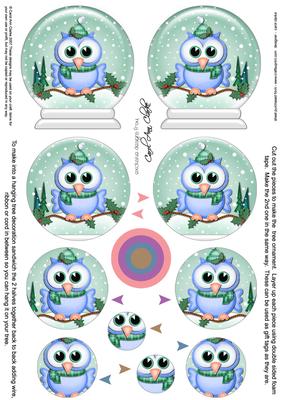 3D Xmas Little Hoot Snow Globe Shaped Tree Decoration