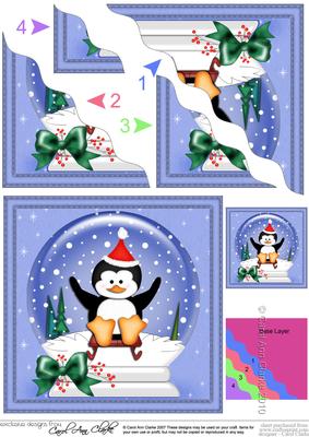 Xmas Penguin Snowglobe Wavy Corner Side Stacker Topper