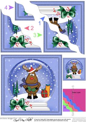 Xmas Rudolph Snowglobe Wavy Corner Side Stacker Topper