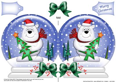 Xmas Ben Polar Bear Snow Globe Shaped Card