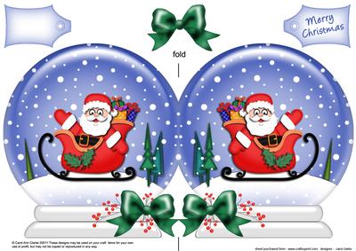 Xmas Santa and Sleigh Snow Globe Shaped Card