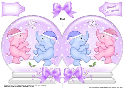 Xmas Elephants Snow Globe Shaped Card