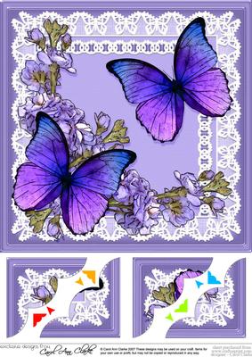 8 x 8 Butterflies Flowers N Lace Scalloped Corner Topper