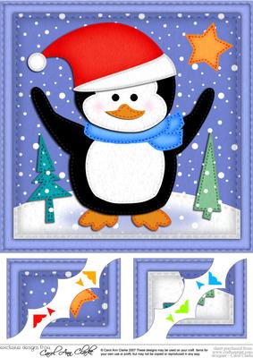 8 x 8 Xmas Penguin Scalloped Corner Topper