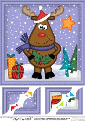8 x 8 Xmas Rudolph Scalloped Corner Topper
