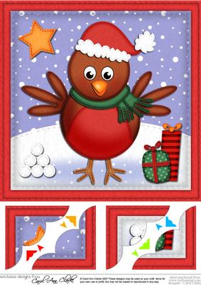 8 x 8 Xmas Robin Scalloped Corner Topper