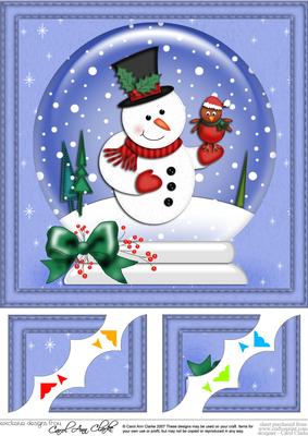8 x 8 Xmas Snowman Snowglobe Scalloped Corner Topper