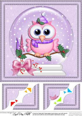 8 x 8 Xmas Little Hoot Snowglobe Scalloped Corner Topper