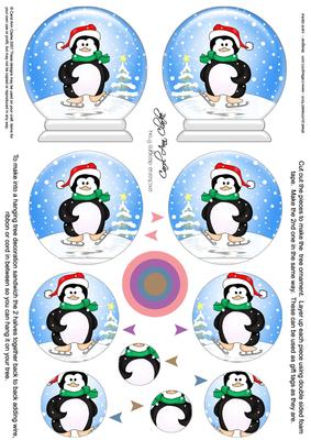 3D Xmas Skating Penguin Snow Globe Shaped Tree Decoration