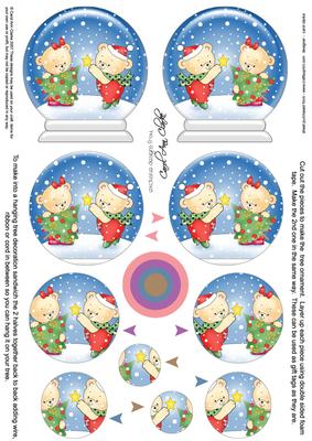 3D Xmas Teddies Xmas Tree Snow Globe Shaped Tree Decoration
