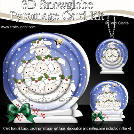 3D Xmas Cute Sheep Tree Snowglobe Circle Pyramage Card Kit