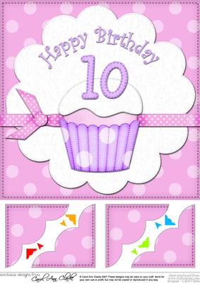 8 x 8 10th Birthday Cupcake Felties Scalloped Corner Topper
