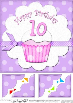 8 x 8 10th Birthday Cupcake Felties Scalloped Corner Topper