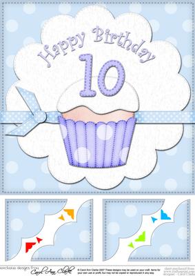 8 x 8 10th Birthday Cupcake Felties Scalloped Corner Topper