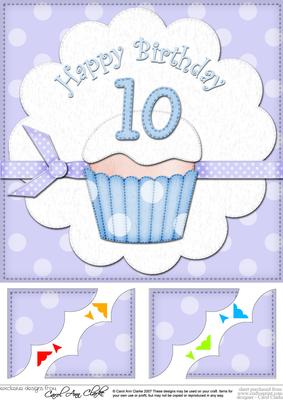 8 x 8 10th Birthday Cupcake Felties Scalloped Corner Topper