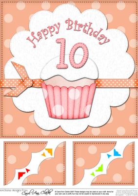 8 x 8 10th Birthday Cupcake Felties Scalloped Corner Topper