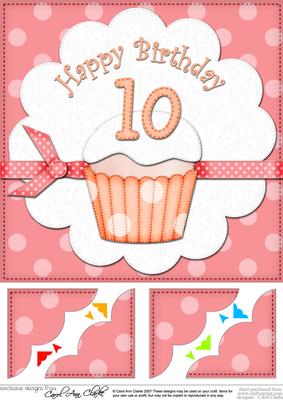 8 x 8 10th Birthday Cupcake Felties Scalloped Corner Topper