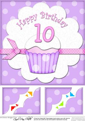 8 x 8 10th Birthday Cupcake Felties Scalloped Corner Topper