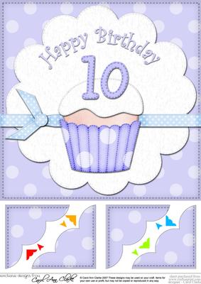 8 x 8 10th Birthday Cupcake Felties Scalloped Corner Topper