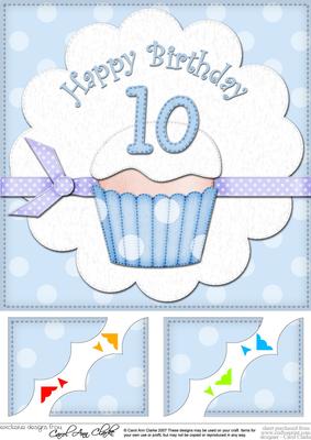 8 x 8 10th Birthday Cupcake Felties Scalloped Corner Topper