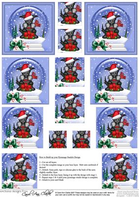 Christmas Hamish Scottie Dog Snowglobe Pyramage Sheet