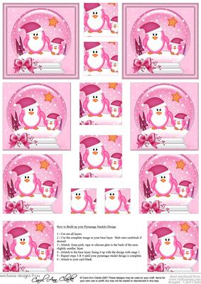 Christmas Penguins Snowglobe Pyramage Sheet