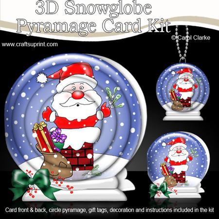 3D Xmas Santa Got Stuck Snowglobe Circle Pyramage Card Kit