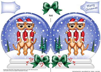 Xmas Meerkats Snow Globe Shaped Card