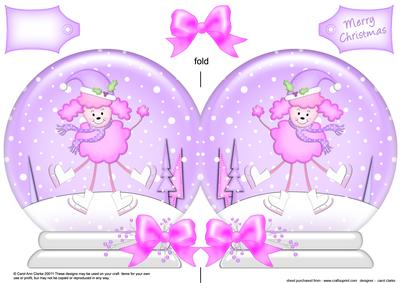 Xmas Bon Bon Poodle Snow Globe Shaped Card