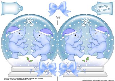 Xmas Elephants Snow Globe Shaped Card