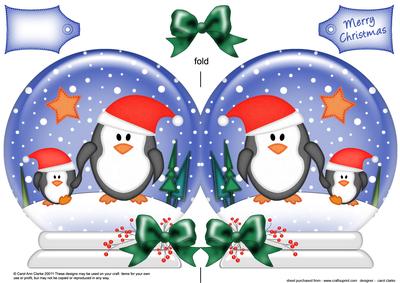 Xmas Penguins Snow Globe Shaped Card