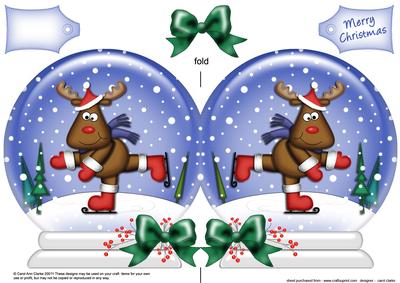 Xmas Rudolph Snow Globe Shaped Card