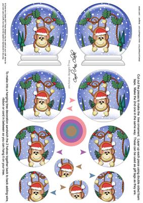 3D Xmas Chunky Monkey Snow Globe Shaped Tree Decoration