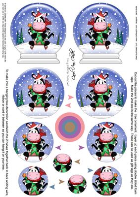 3D Xmas Milly Moo Cow Snow Globe Shaped Tree Decoration