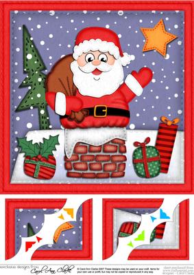 8 x 8 Xmas Santa Got Stuck Scalloped Corner Topper