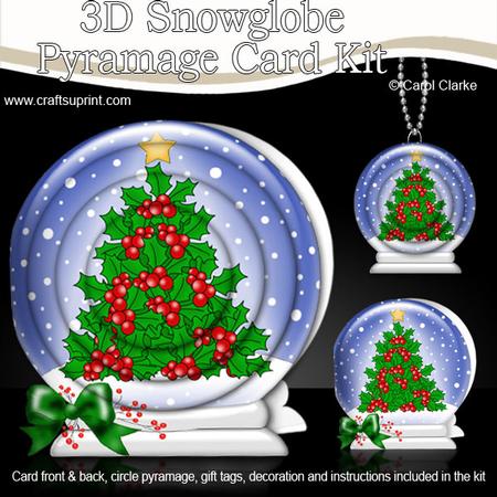 3D Xmas Holly Tree Snowglobe Circle Pyramage Card Kit